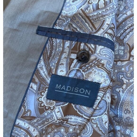 Madison Mens Beige Lined Blazer Jacket 100% Cotton Shell Polyester Lining Size 4 - Picture 7 of 8